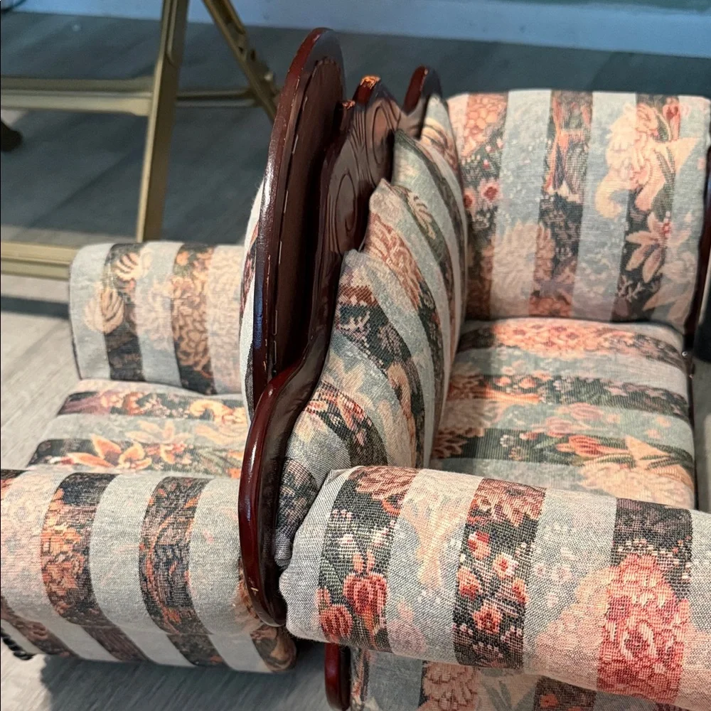 Vintage Floral Stripe Upholstered Mini Loveseat - Blue and Pink doll house set